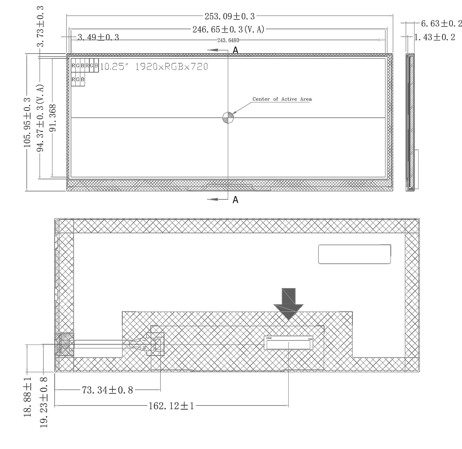 pantalla lcd tft de 10,25 pulgadas