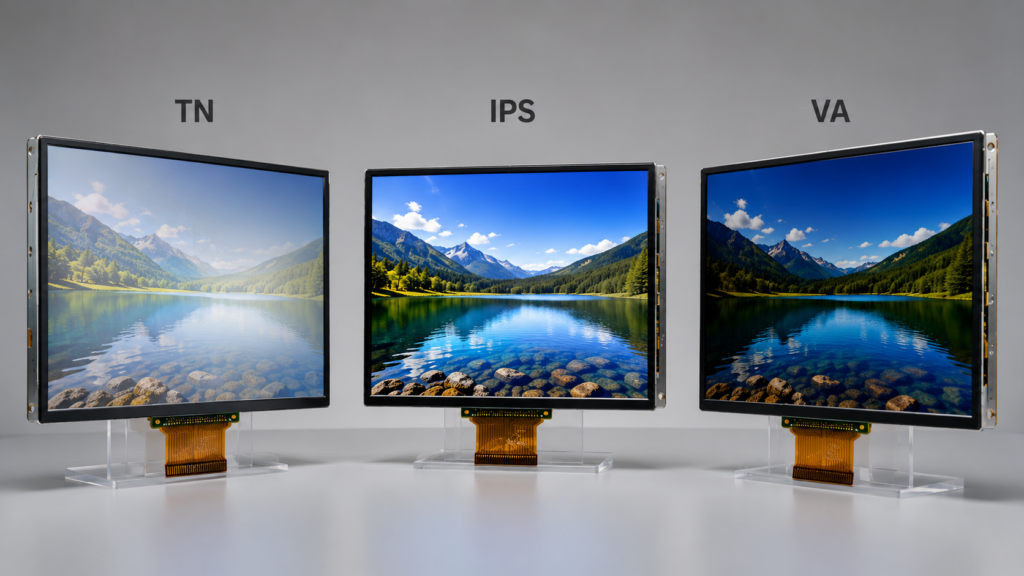 TN IPS and VA TFT LCD viewing angle comparison with realistic display modules