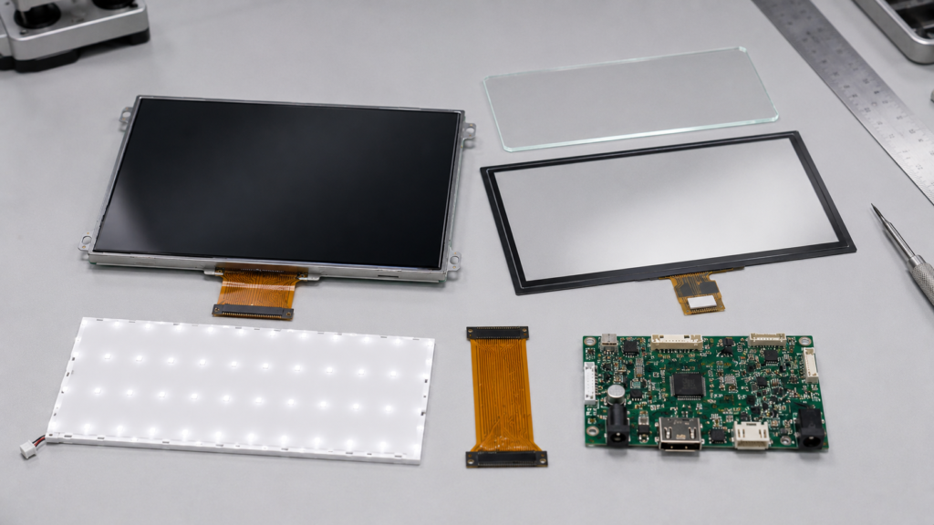 Custom TFT LCD display module components including cover glass touch panel FPC controller board and backlight