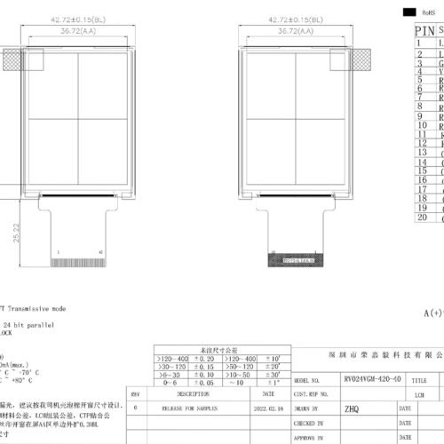 Módulo de pantalla TFT LCD IPS de 2.4 pulgadas - 480*640 con placa de control
