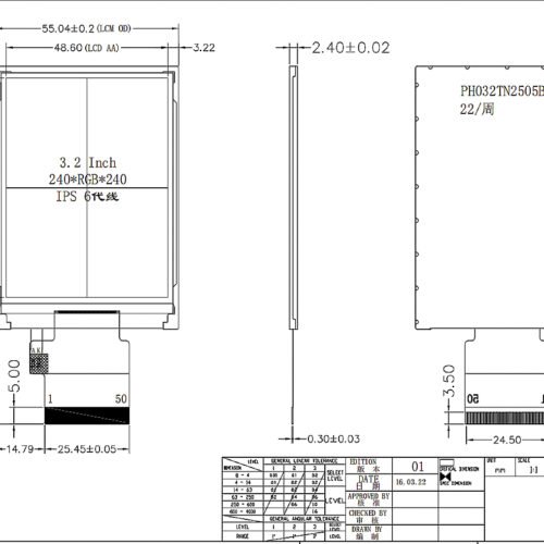 3,2-дюймовый TFT LCD дисплей – модуль IPS LCD дисплея 240*320, 50Pin