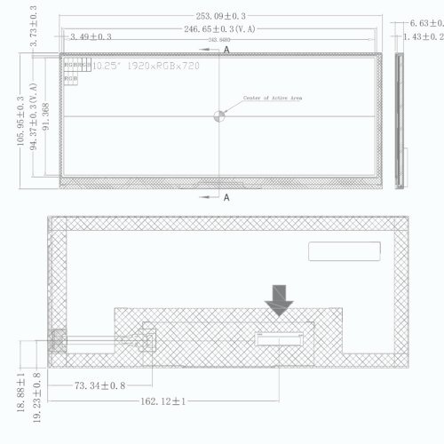 10.25 inch Automotive LCD Display- 1920*720 Touchscreen, LVDS Interface