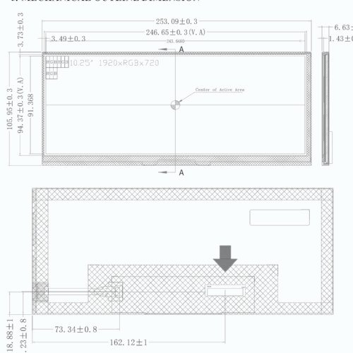 10.25 inch Automotive TFT LCD Display - 1920*720 Panel, LVDS Interface