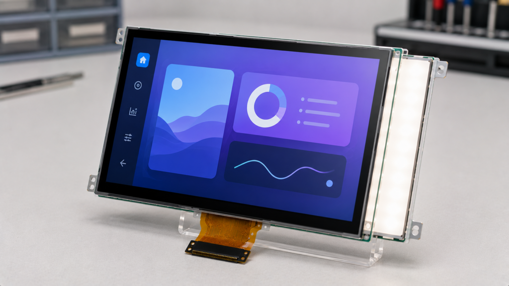 IPS TFT LCD module with LED backlight showing stable brightness