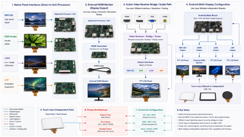 Android Display for OEM Products: Architecture, Selection, and Validation 2 Native panel, external video, active controller, and multi-display architectures for an Android display system