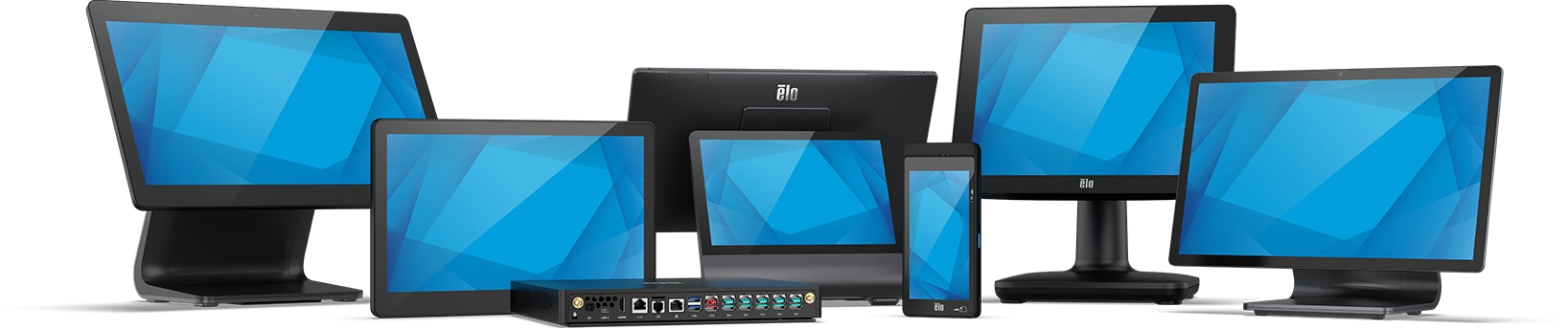 Elo point of sale systems include fixed and mobile pos terminals Image of Elo mobile point of sale systems and fixed pos terminals