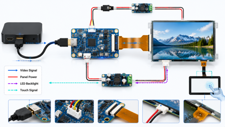 HDMI to MIPI Controller Board Compatibility Guide 2 HDMI-to-MIPI controller board connected to a MIPI DSI LCD panel for compatibility evaluation