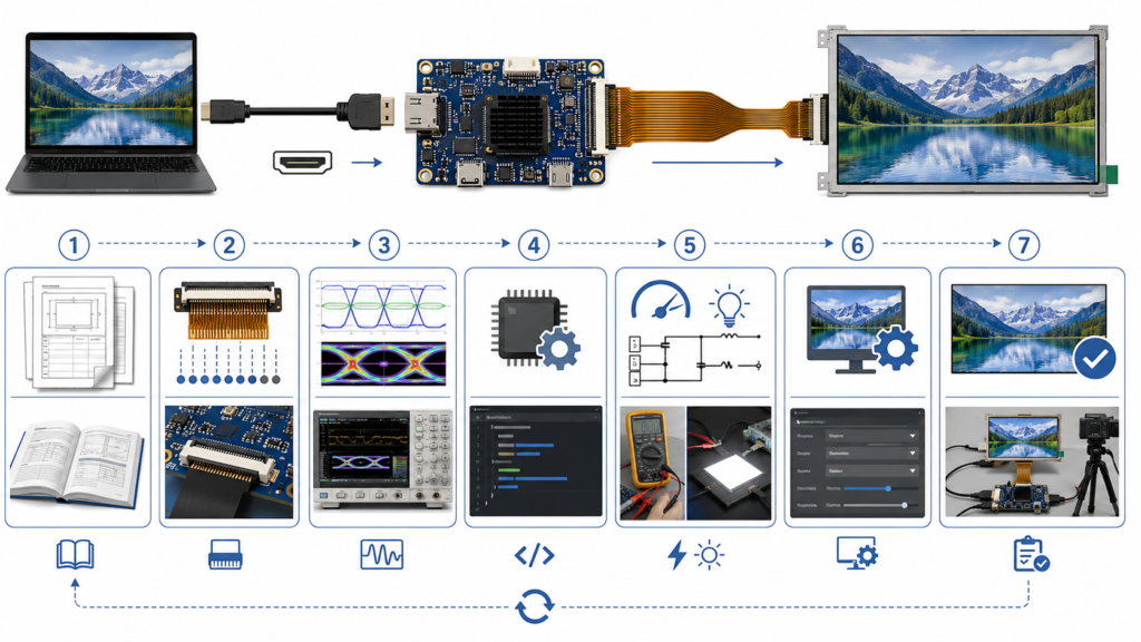 Engineering workflow for verifying HDMI-to-MIPI LCD panel compatibility