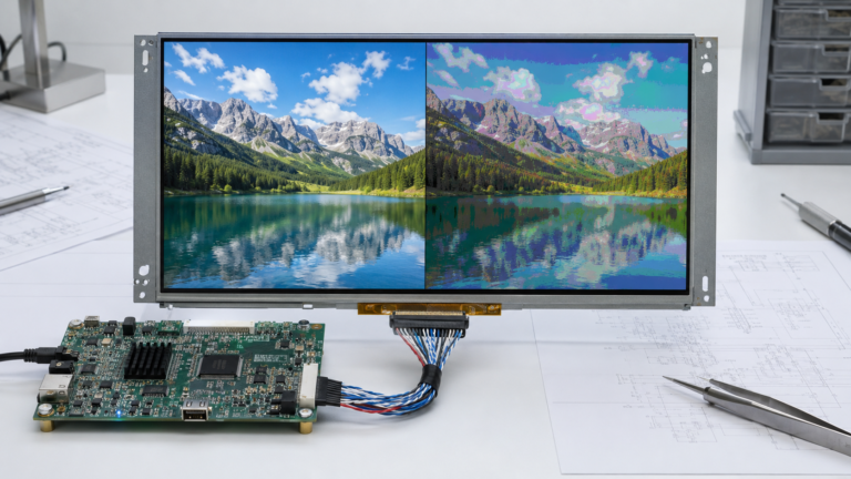 LVDS TFT LCD showing correct color and distorted color caused by incompatible data mapping