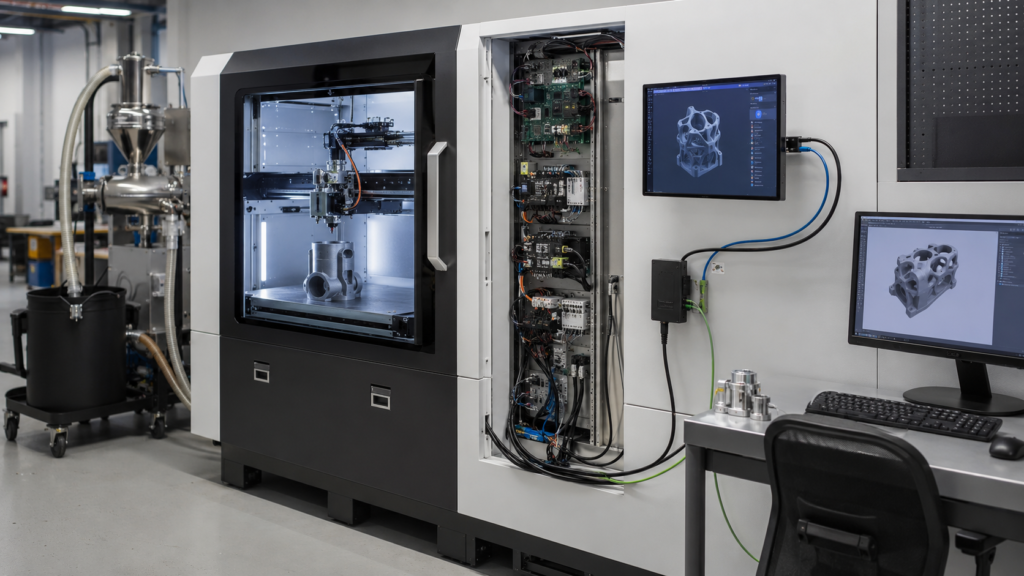 Industrial additive manufacturing machine with an embedded TFT operator HMI