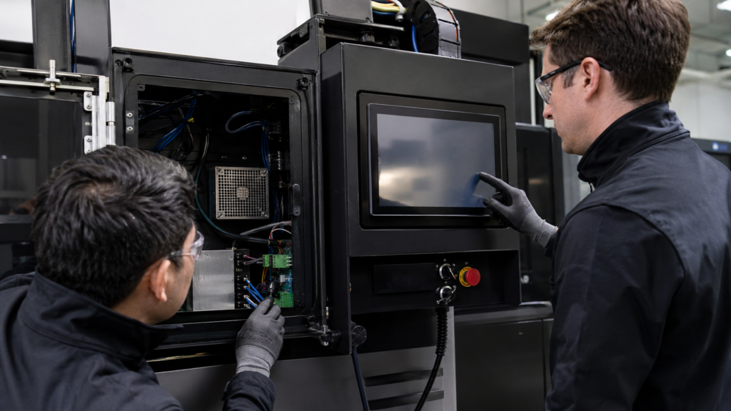 Embedded additive manufacturing HMI and separate external engineering workstation