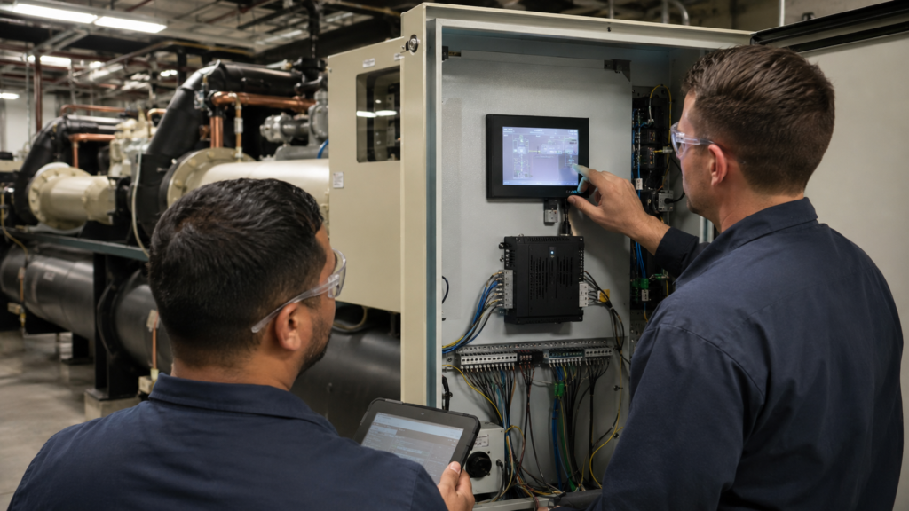 How to Select a TFT LCD for an Industrial Chiller HMI 4 Production-intent chiller TFT HMI undergoing optical, touch, cable, cabinet, and communication validation