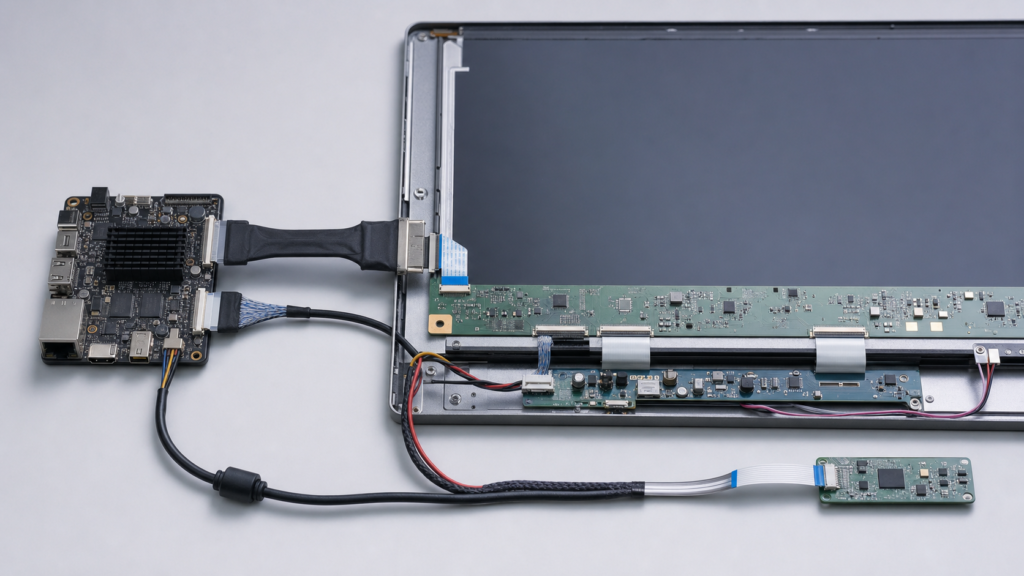 How to Integrate an eDP TFT LCD Panel: An OEM Compatibility Guide 2 eDP host and TFT panel architecture with separate video, auxiliary, power, backlight, and touch paths