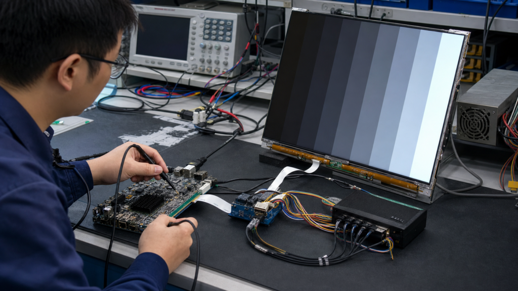How to Integrate an eDP TFT LCD Panel: An OEM Compatibility Guide 3 Engineer troubleshooting eDP link training between an embedded host and raw TFT LCD