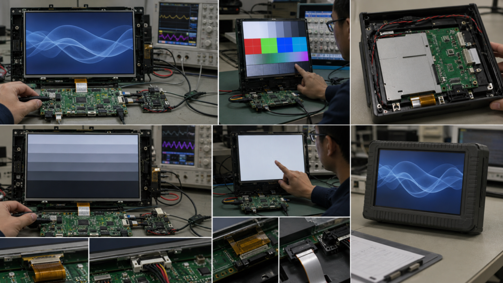 How to Integrate an eDP TFT LCD Panel: An OEM Compatibility Guide 5 Production-intent eDP TFT system undergoing link, power, touch, cable, and enclosure validation