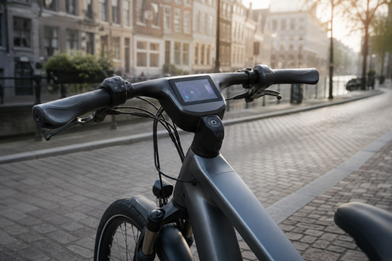 LCD-Display für E-Bikes: Warum kundenspezifische Displays im europäischen Markt von Bedeutung sind 1 Custom TFT LCD display integrated into a European commuter e-bike cockpit