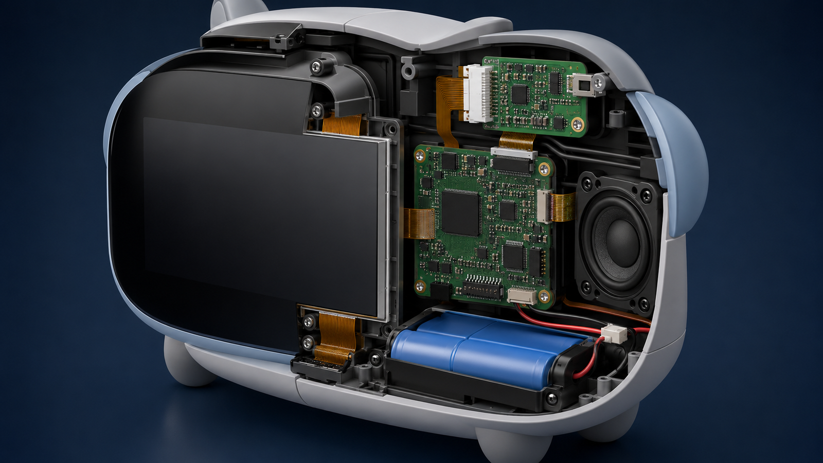 Internal display and controller integration inside a companion robot