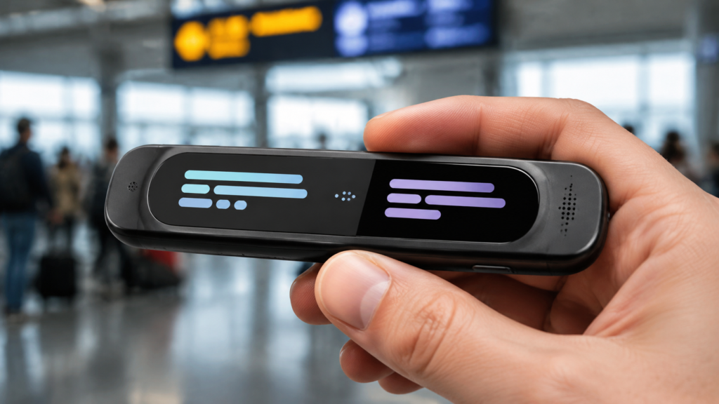 Small bar LCD display integrated into a handheld voice translator