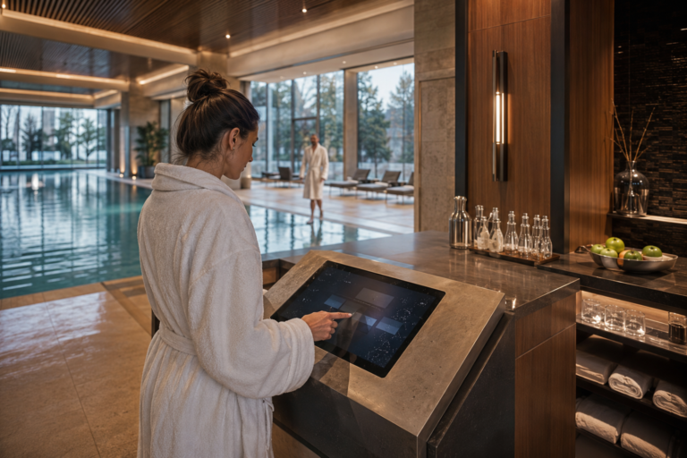 Wet-Touch Displays for Premium Swimming Club Ordering Systems 3 Poolside ordering terminal with a wet-touch display in a premium swimming club