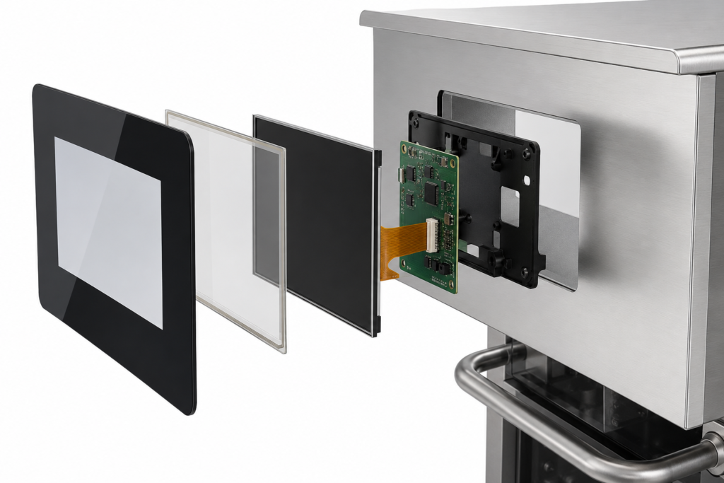 Anti-Fingerprint Touch Panels for Automated Stir-Fry Machines 1 Touchscreen control panel used to select a cooking program on a stir-fry machine