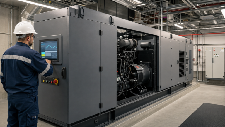 So wählen Sie ein TFT-LCD für das HMI eines industriellen Generatoraggregats aus 3 Industrial generator set with an embedded TFT operator HMI in a generator room