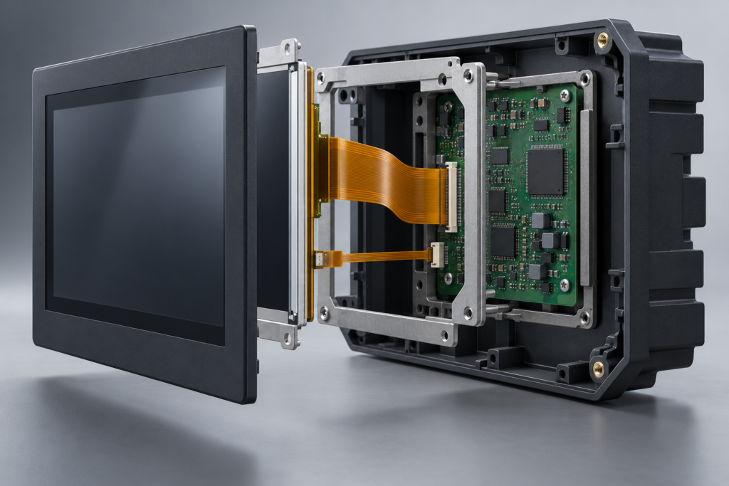 TFT LCD flexible cables routed inside an industrial HMI enclosure