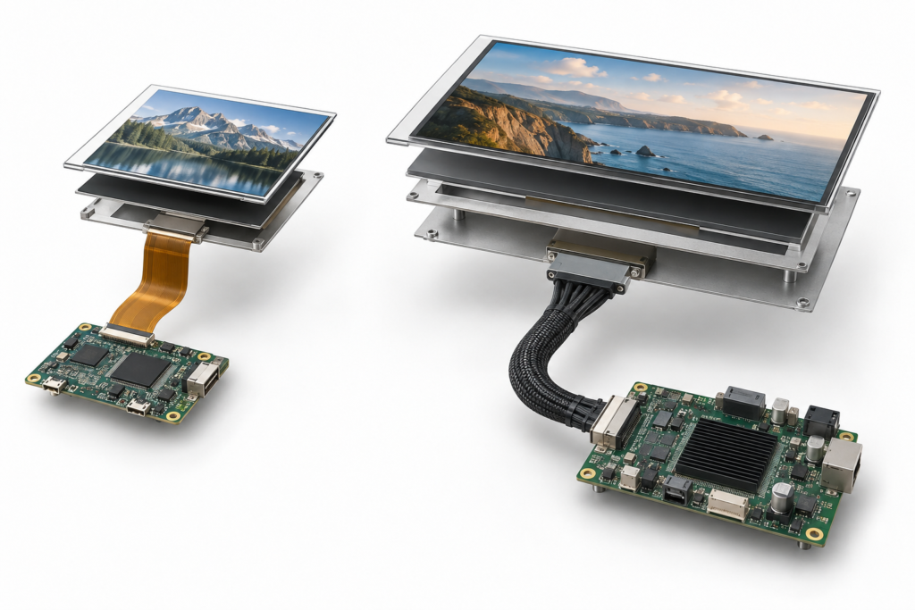 MIPI Display Interface vs LVDS: How to Select an Industrial LCD Panel 1 Separate MIPI-style FPC and LVDS-style cable paths for industrial TFT displays