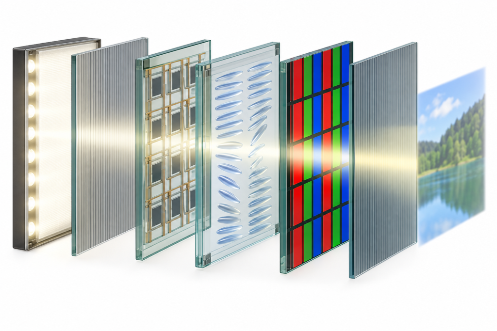 Exploded optical stack of a transmissive TFT LCD