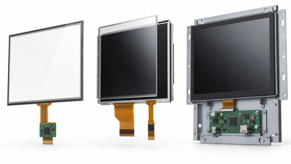 Comparison of a touch panel, touch display module, and open-frame touchscreen monitor