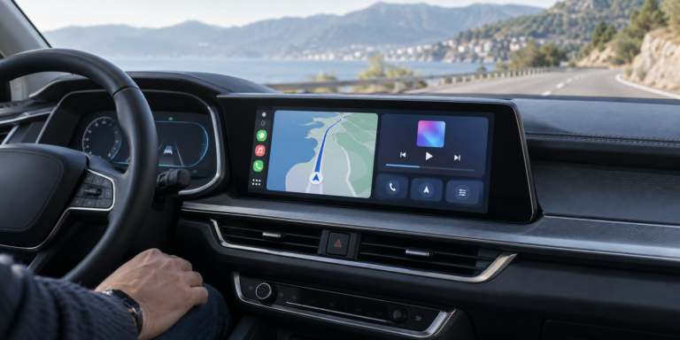 Wireless CarPlay screen integrated into a modern automotive dashboard