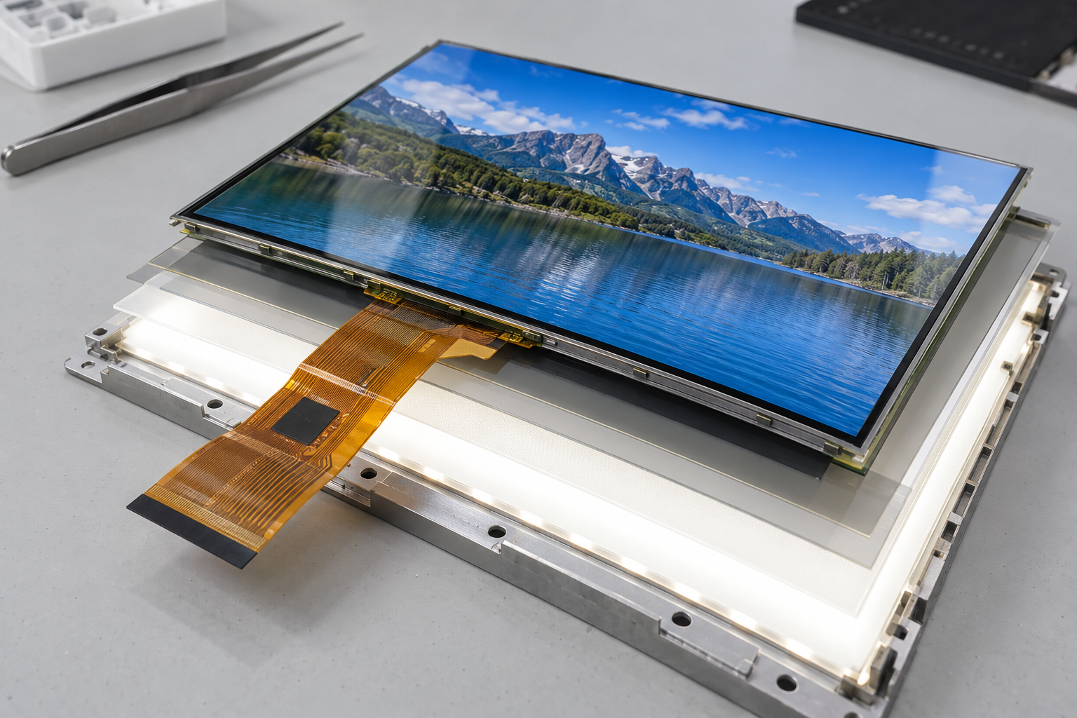 Conceptual color TFT display with flexible circuit and backlight