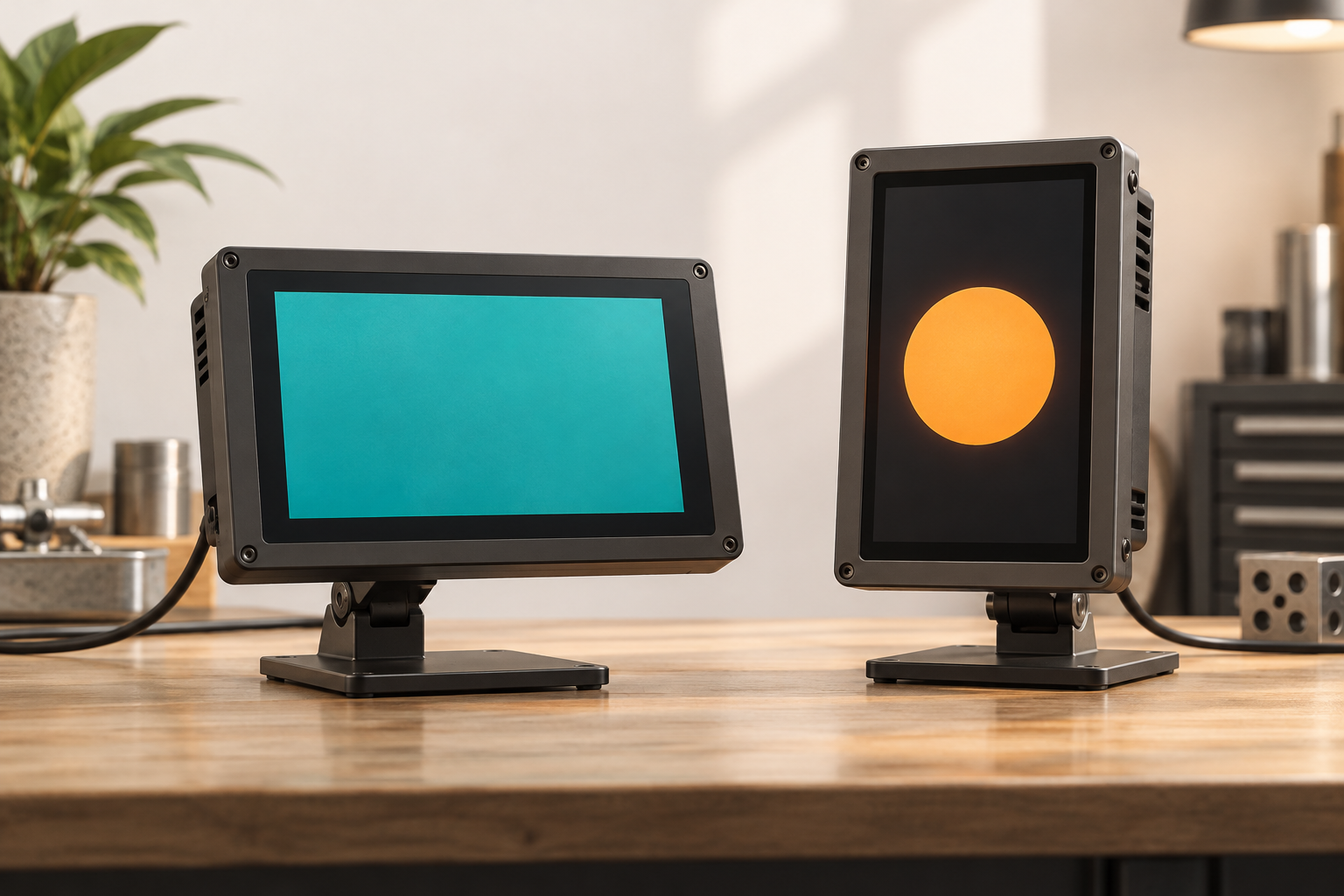 Linux Touchscreen Rotation: Transform Order and Output Mapping 3 Two embedded screens in different orientations on the same workbench