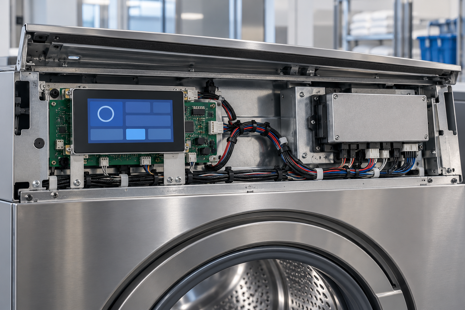 Concept of a display host and a separate washer controller connected inside a service fascia